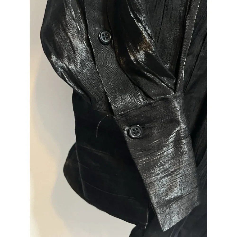 Forever 21‎ Long Sleeve Button Black Crinkle Slit Sides Women’s Size Large NWT - Picture 5 of 16